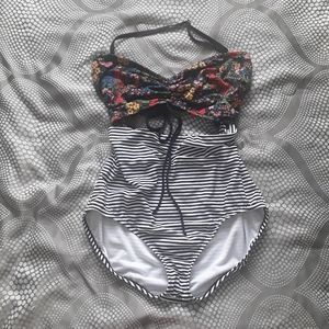 Floral stripe one piece